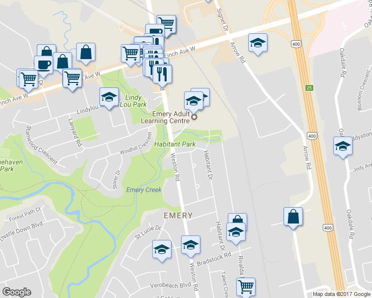 map of restaurants, bars, coffee shops, grocery stores, and more near in Toronto