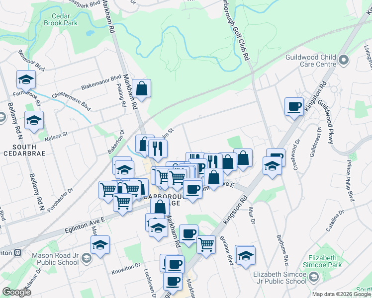 map of restaurants, bars, coffee shops, grocery stores, and more near in Toronto