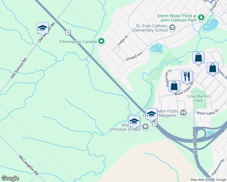map of restaurants, bars, coffee shops, grocery stores, and more near 12668 Hurontario Street in Regional Municipality of Peel