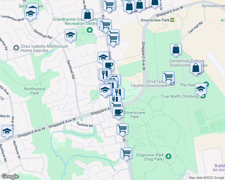 map of restaurants, bars, coffee shops, grocery stores, and more near 3374 Keele Street in Toronto