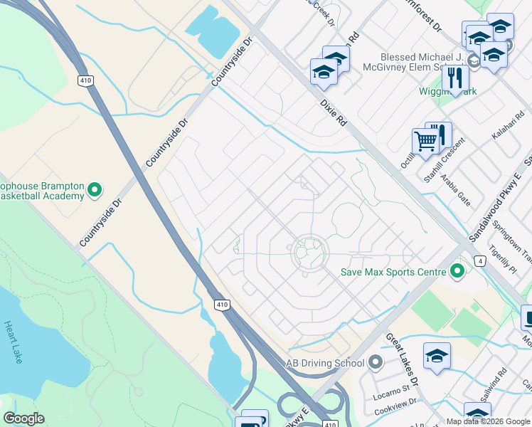 map of restaurants, bars, coffee shops, grocery stores, and more near in Brampton
