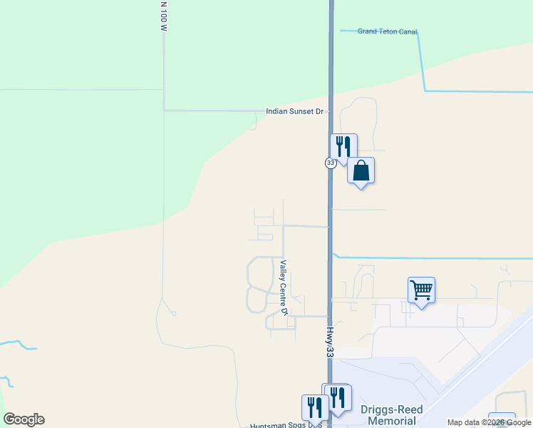 map of restaurants, bars, coffee shops, grocery stores, and more near 715 Moraine Court in Driggs