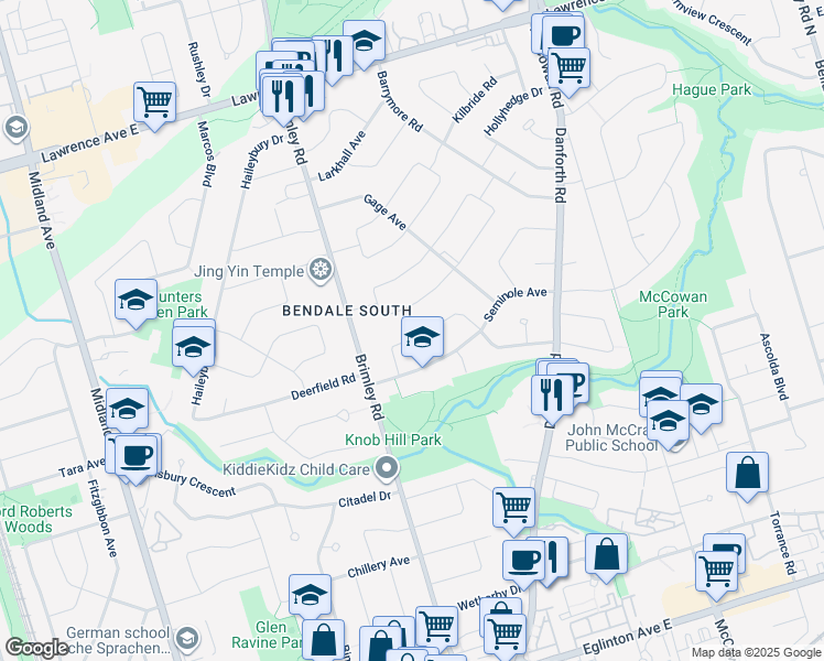 map of restaurants, bars, coffee shops, grocery stores, and more near in Toronto