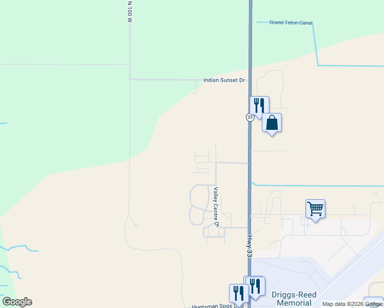 map of restaurants, bars, coffee shops, grocery stores, and more near 715 Moraine Court in Driggs