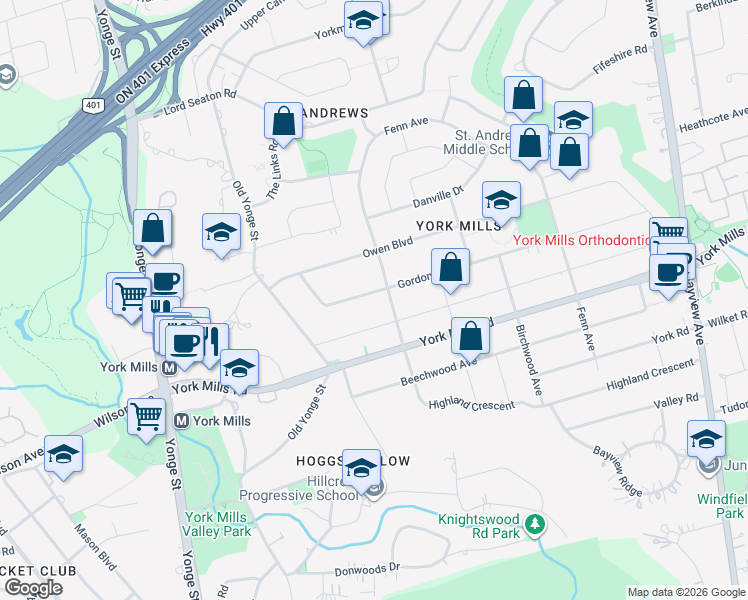 map of restaurants, bars, coffee shops, grocery stores, and more near in Toronto
