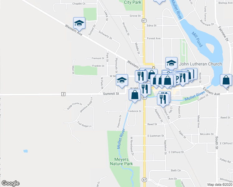 map of restaurants, bars, coffee shops, grocery stores, and more near 0 Plymouth Street in Plymouth