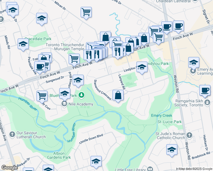 map of restaurants, bars, coffee shops, grocery stores, and more near in Toronto