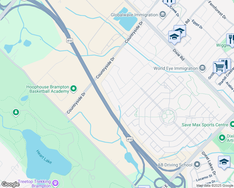 map of restaurants, bars, coffee shops, grocery stores, and more near in Brampton