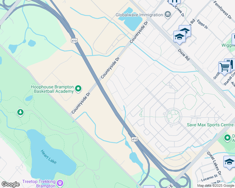map of restaurants, bars, coffee shops, grocery stores, and more near in Brampton