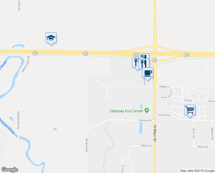 map of restaurants, bars, coffee shops, grocery stores, and more near 1042 Falls Parc Drive in Sheboygan Falls