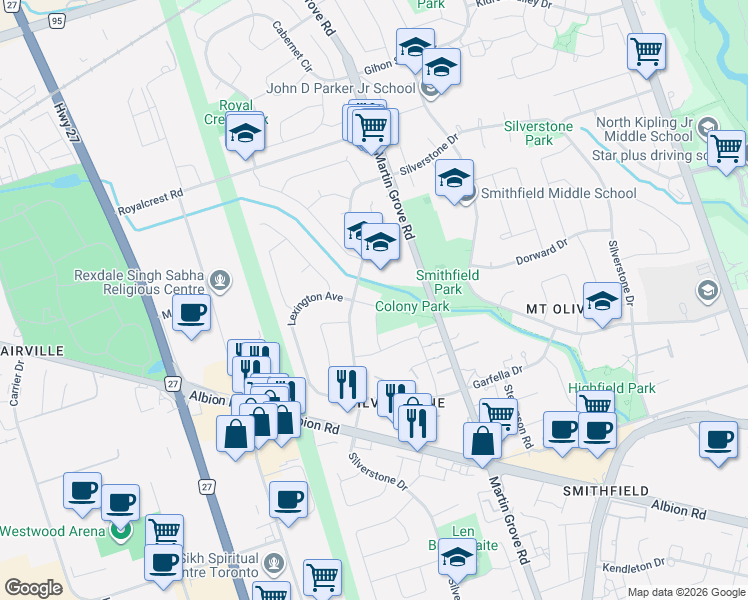 map of restaurants, bars, coffee shops, grocery stores, and more near 23 Furness Crescent in Toronto