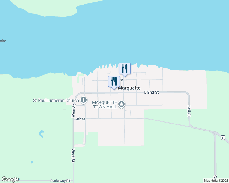 map of restaurants, bars, coffee shops, grocery stores, and more near 150 West 2nd Street in Montello