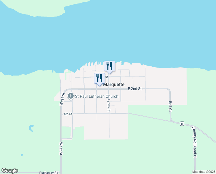 map of restaurants, bars, coffee shops, grocery stores, and more near in Marquette