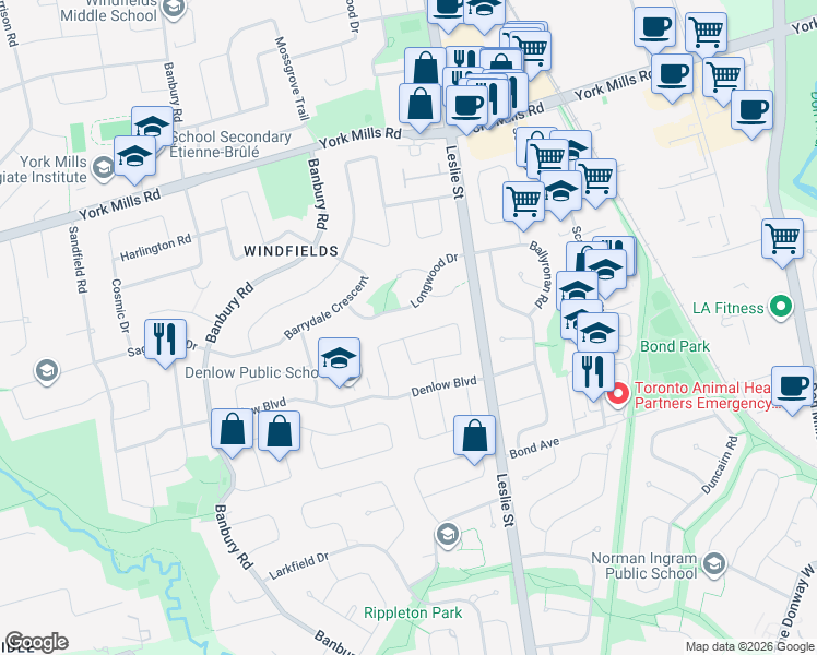 map of restaurants, bars, coffee shops, grocery stores, and more near 38 Apollo Drive in Toronto