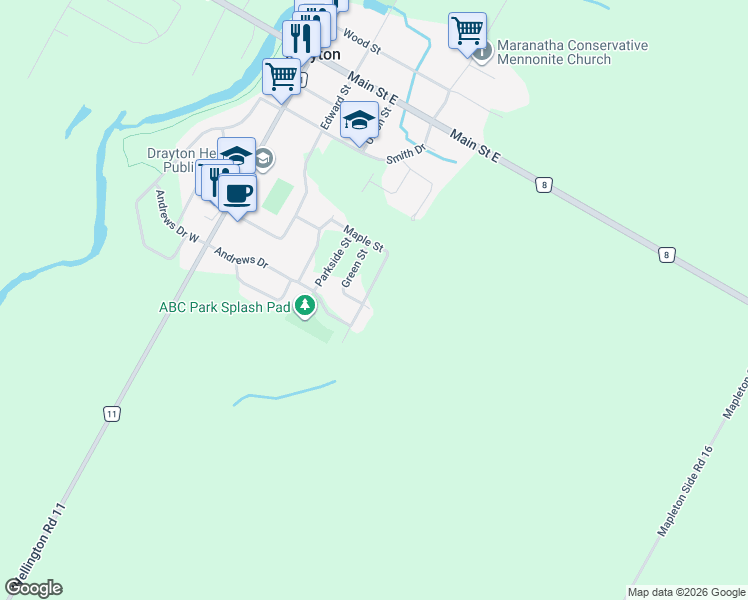 map of restaurants, bars, coffee shops, grocery stores, and more near in Wellington County
