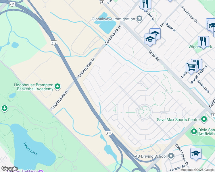 map of restaurants, bars, coffee shops, grocery stores, and more near in Brampton