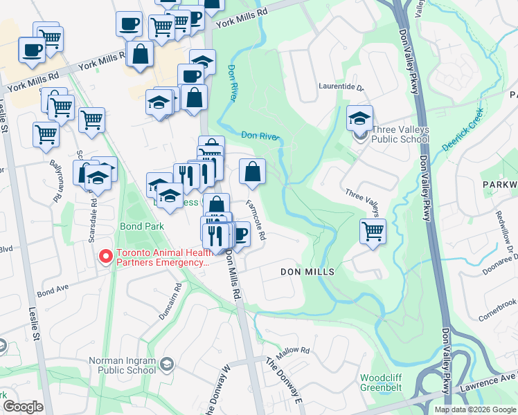 map of restaurants, bars, coffee shops, grocery stores, and more near in Toronto