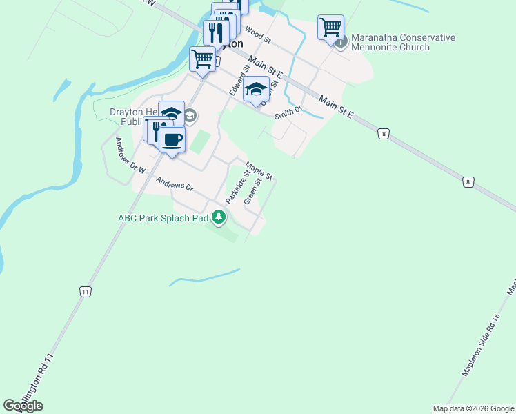 map of restaurants, bars, coffee shops, grocery stores, and more near in Wellington County