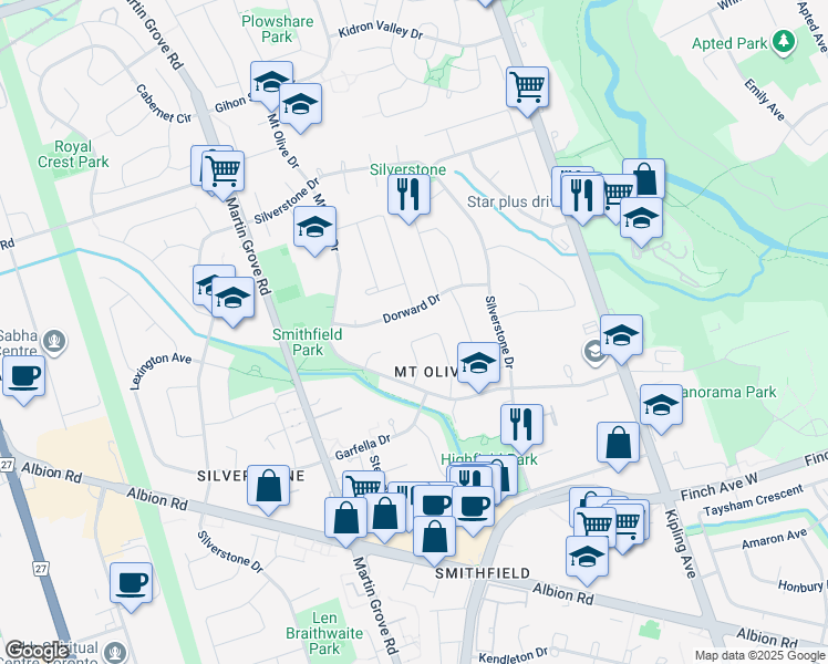 map of restaurants, bars, coffee shops, grocery stores, and more near in Toronto