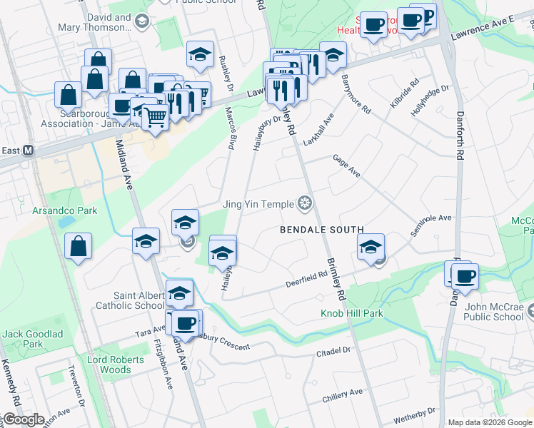 map of restaurants, bars, coffee shops, grocery stores, and more near in Toronto