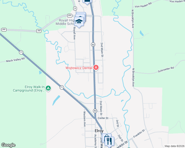 map of restaurants, bars, coffee shops, grocery stores, and more near 1028 Wisconsin 80 Trunk in Elroy