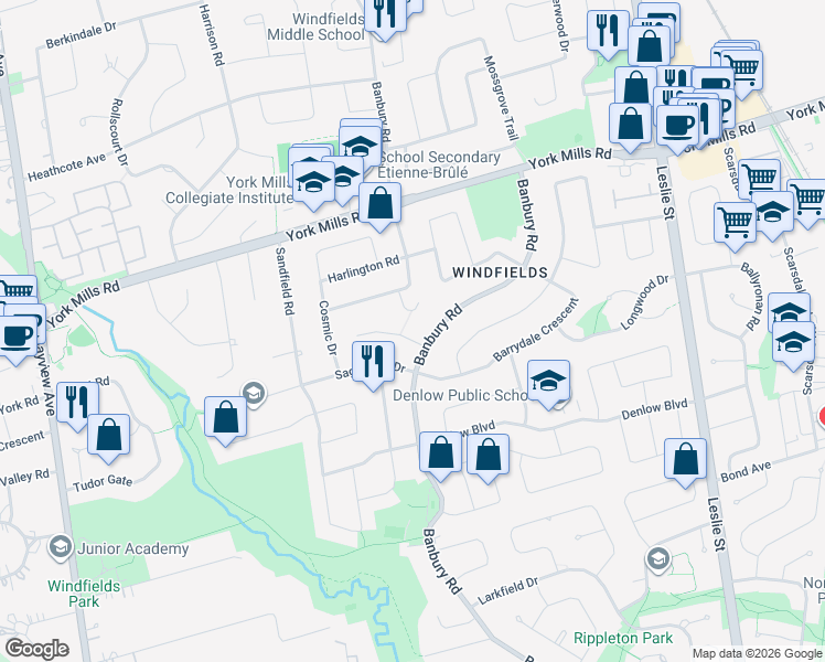 map of restaurants, bars, coffee shops, grocery stores, and more near 6 Brandy Court in Toronto