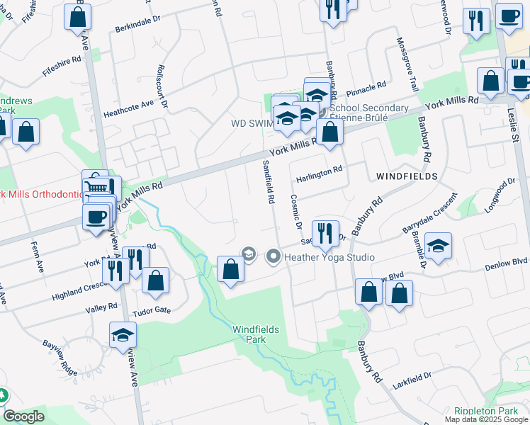 map of restaurants, bars, coffee shops, grocery stores, and more near 18 Sandfield Road in Toronto