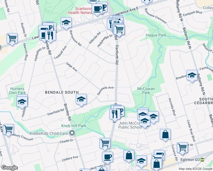 map of restaurants, bars, coffee shops, grocery stores, and more near in Toronto