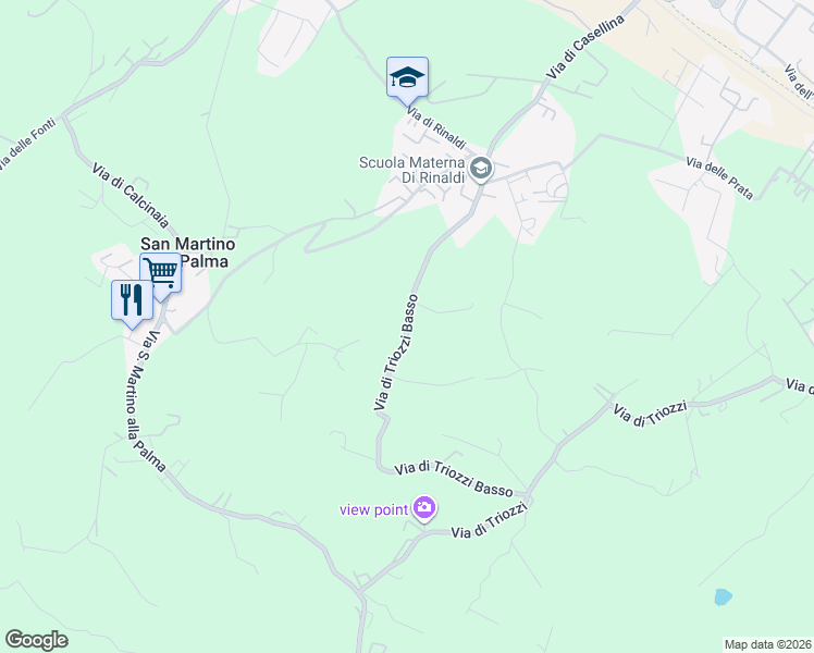 map of restaurants, bars, coffee shops, grocery stores, and more near 18 Via di Triozzi Basso in Città Metropolitana di Firenze