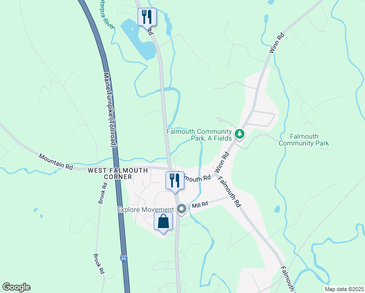 map of restaurants, bars, coffee shops, grocery stores, and more near 167 Gray Road in Falmouth