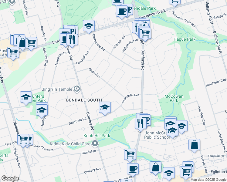 map of restaurants, bars, coffee shops, grocery stores, and more near in Toronto