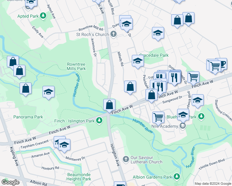 map of restaurants, bars, coffee shops, grocery stores, and more near in Toronto