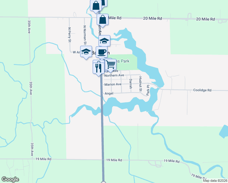 map of restaurants, bars, coffee shops, grocery stores, and more near 102 Marion Avenue in Barryton