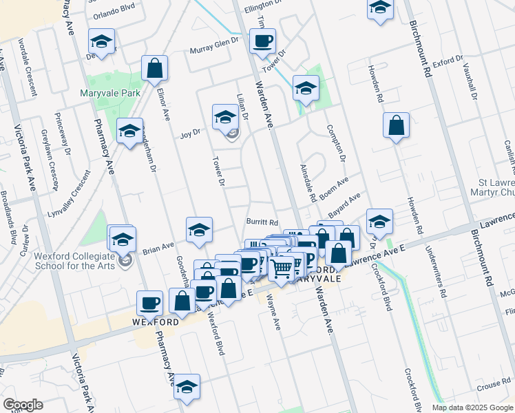 map of restaurants, bars, coffee shops, grocery stores, and more near in Toronto