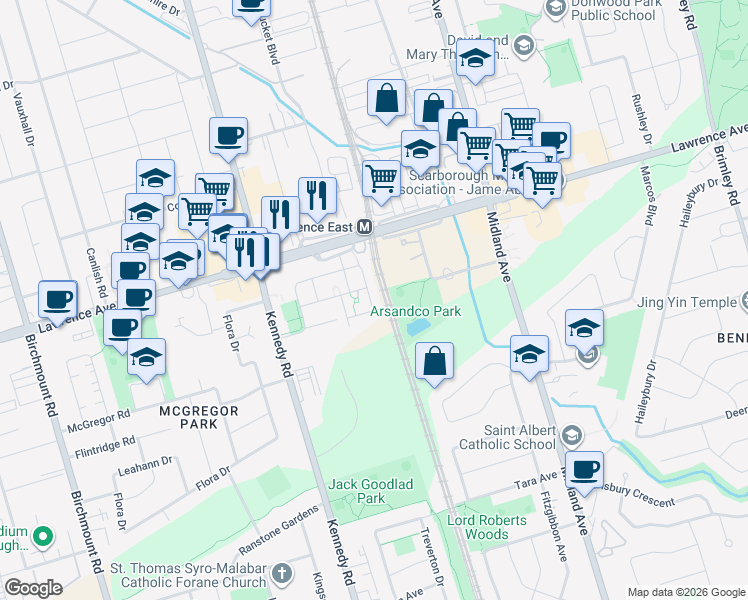 map of restaurants, bars, coffee shops, grocery stores, and more near in Toronto