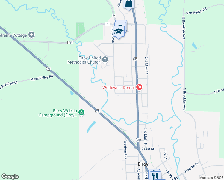 map of restaurants, bars, coffee shops, grocery stores, and more near 101 Royall Avenue in Elroy