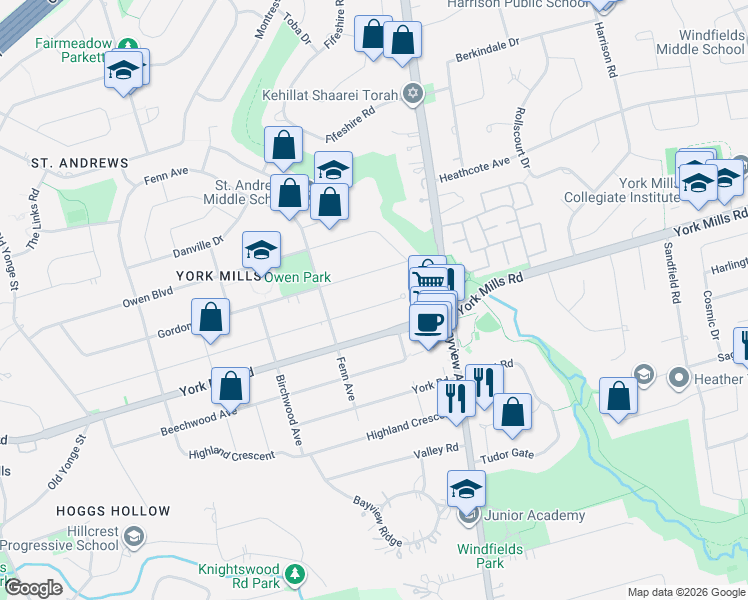 map of restaurants, bars, coffee shops, grocery stores, and more near 158 Munro Boulevard in Toronto