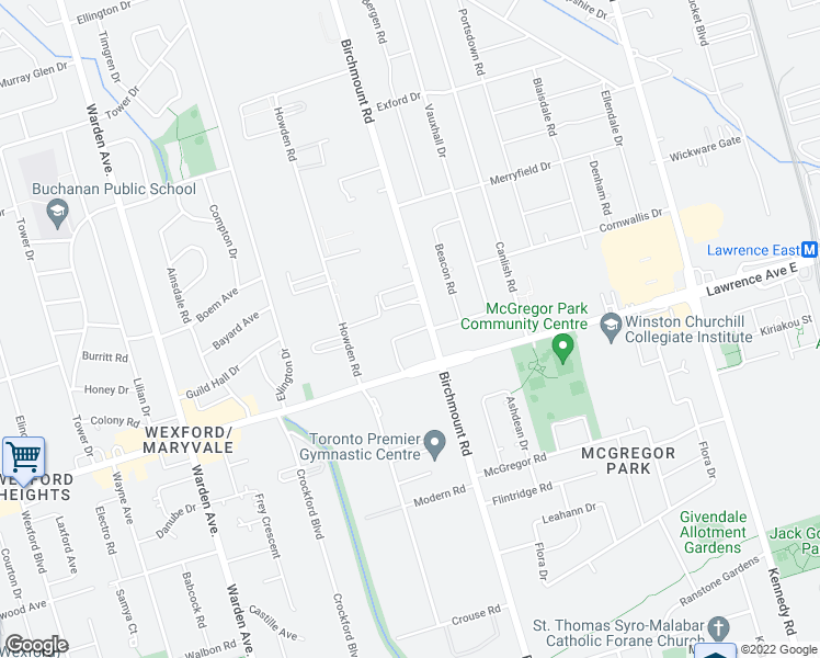 map of restaurants, bars, coffee shops, grocery stores, and more near in Toronto