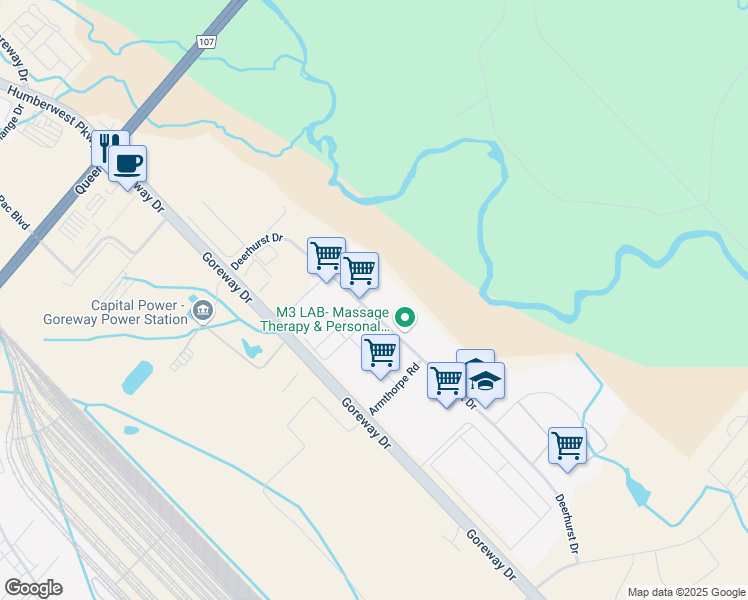 map of restaurants, bars, coffee shops, grocery stores, and more near 389 Deerhurst Drive in Brampton