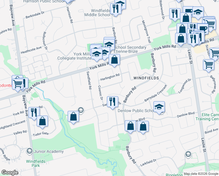 map of restaurants, bars, coffee shops, grocery stores, and more near in Toronto