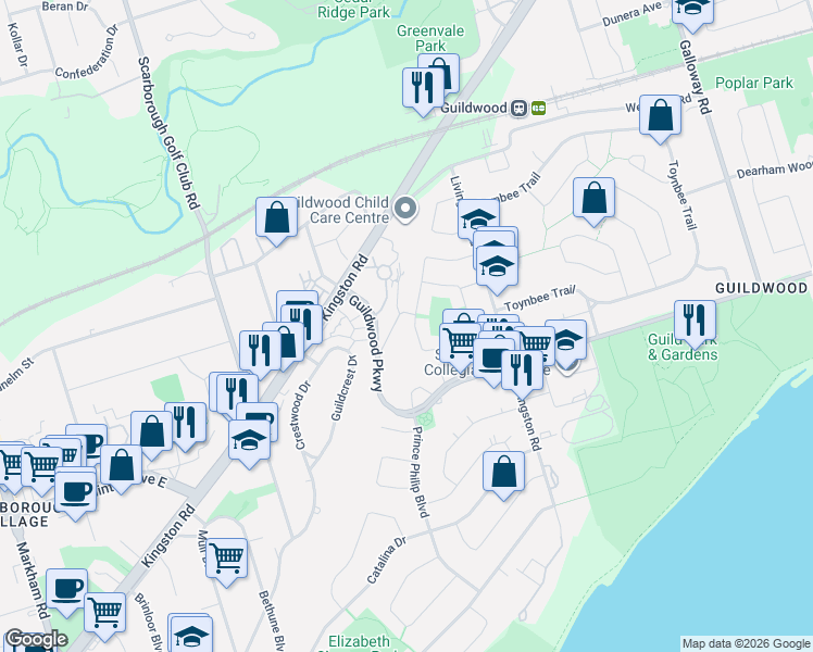 map of restaurants, bars, coffee shops, grocery stores, and more near 37 Rowatson Road in Toronto