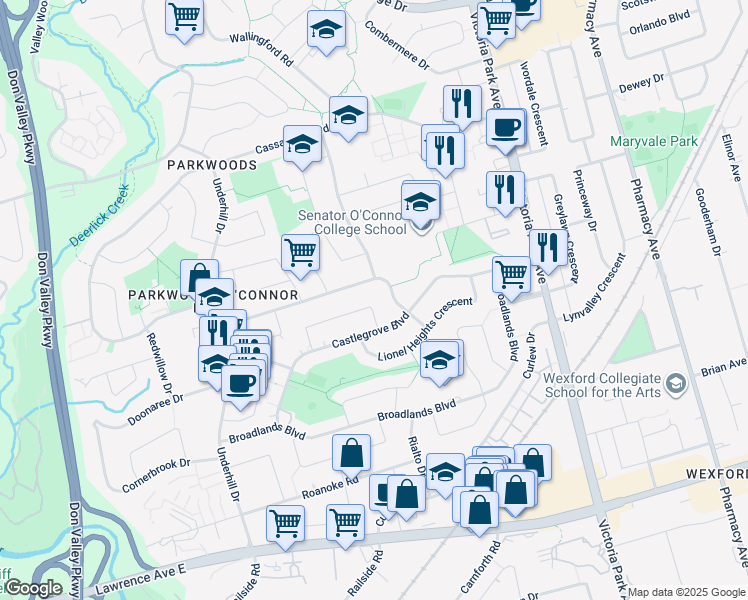 map of restaurants, bars, coffee shops, grocery stores, and more near in Toronto