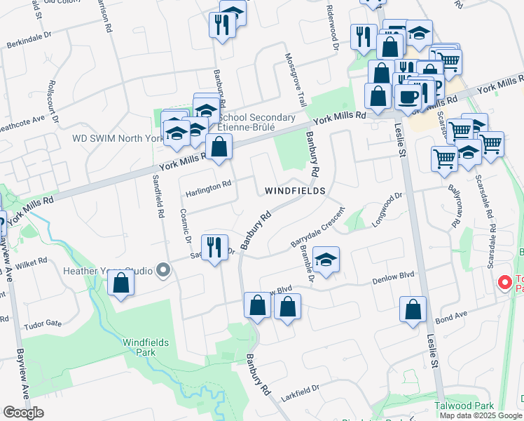map of restaurants, bars, coffee shops, grocery stores, and more near in Toronto