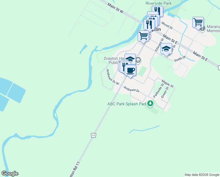 map of restaurants, bars, coffee shops, grocery stores, and more near 27 River Run Road in Drayton