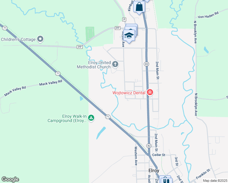 map of restaurants, bars, coffee shops, grocery stores, and more near 101 Royall Avenue in Elroy