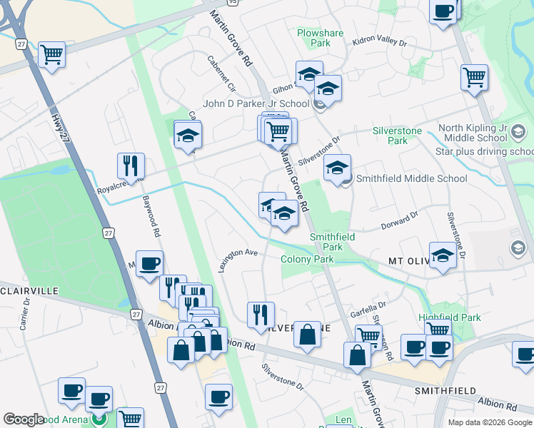 map of restaurants, bars, coffee shops, grocery stores, and more near in Toronto