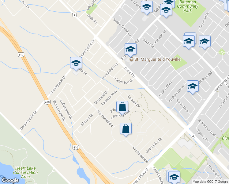 map of restaurants, bars, coffee shops, grocery stores, and more near 16 Lacorra Way in Brampton