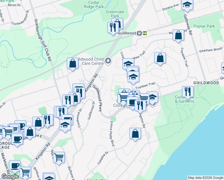 map of restaurants, bars, coffee shops, grocery stores, and more near 37 Rowatson Road in Toronto
