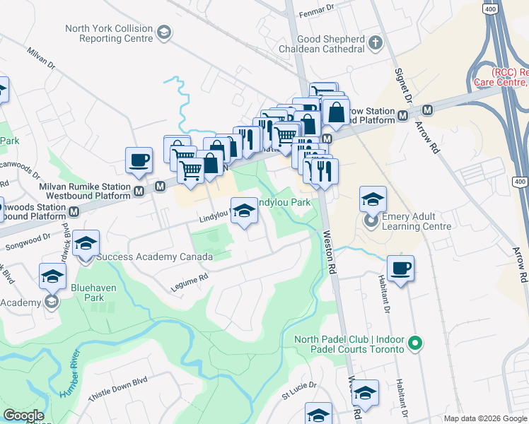 map of restaurants, bars, coffee shops, grocery stores, and more near in Toronto