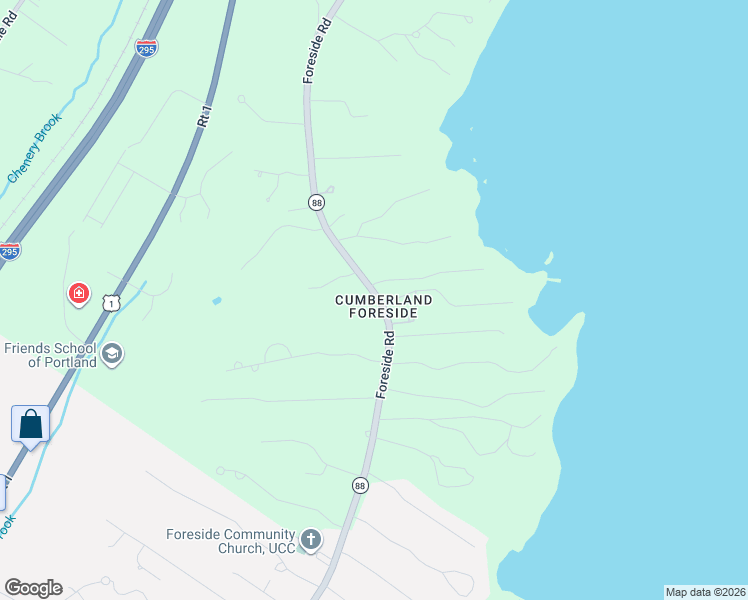 map of restaurants, bars, coffee shops, grocery stores, and more near 70 Foreside Road in Cumberland